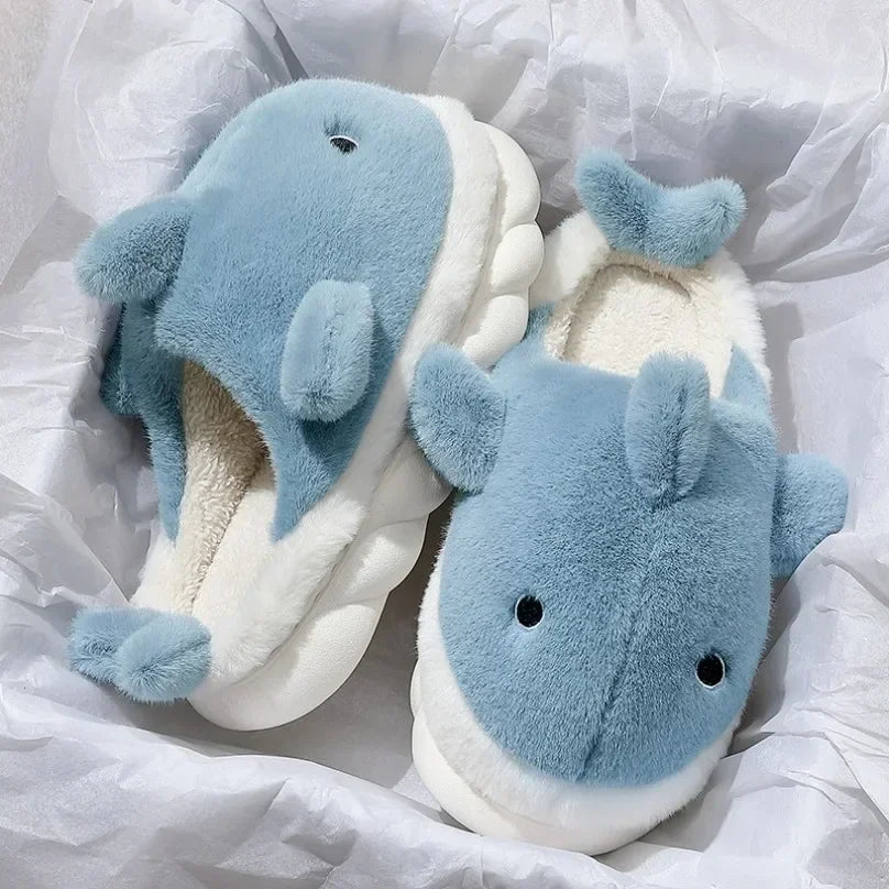 🦈 Fuzzy Shark House Slippers – Funny, plush winter slippers for women & men.