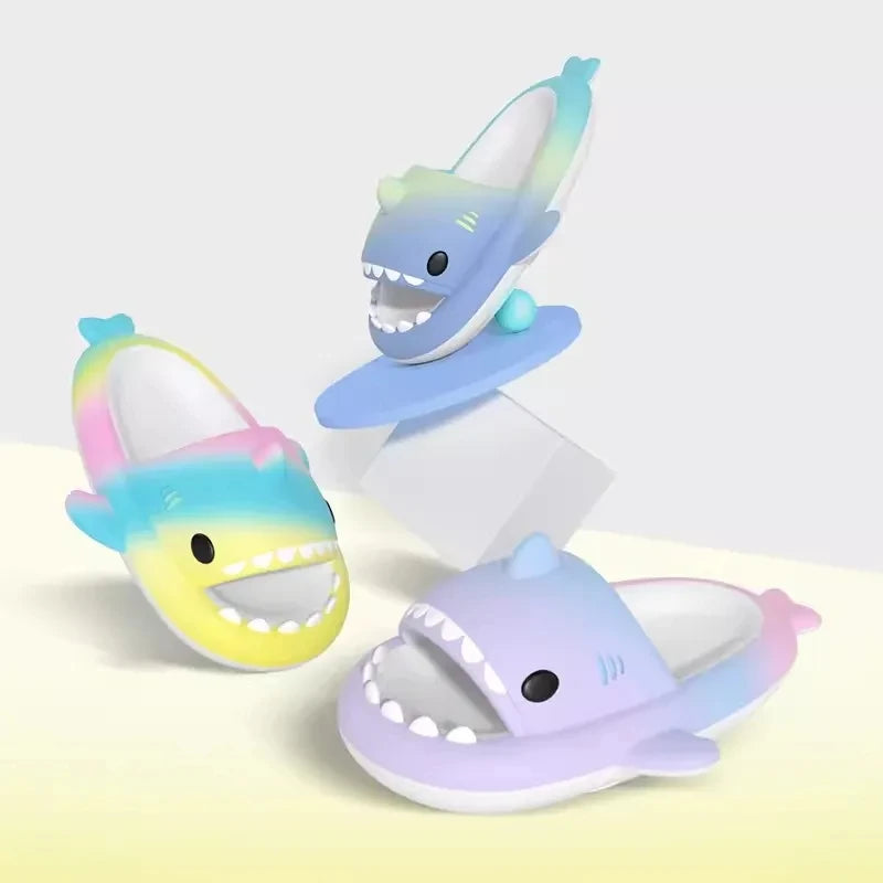 🦈 2025 Summer EVA Shark Slippers – Cute gradient, thick-soled flip-flops for women, men & kids.