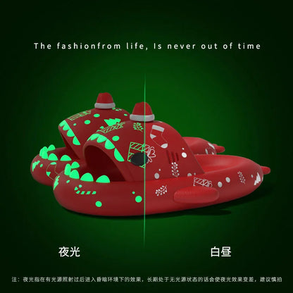 🦈 Night Glowing Shark Slippers – Fun platform slides for women & men.