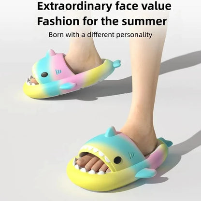 🦈 2025 Summer EVA Shark Slippers – Cute gradient, thick-soled flip-flops for women, men & kids.