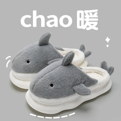 🦈 Fuzzy Shark House Slippers – Funny, plush winter slippers for women & men.