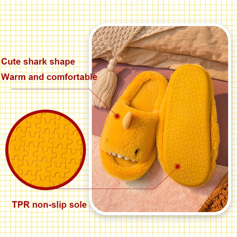 🦈 Plush Cartoon Shark Slippers – Soft, warm open-toe slippers for women & men