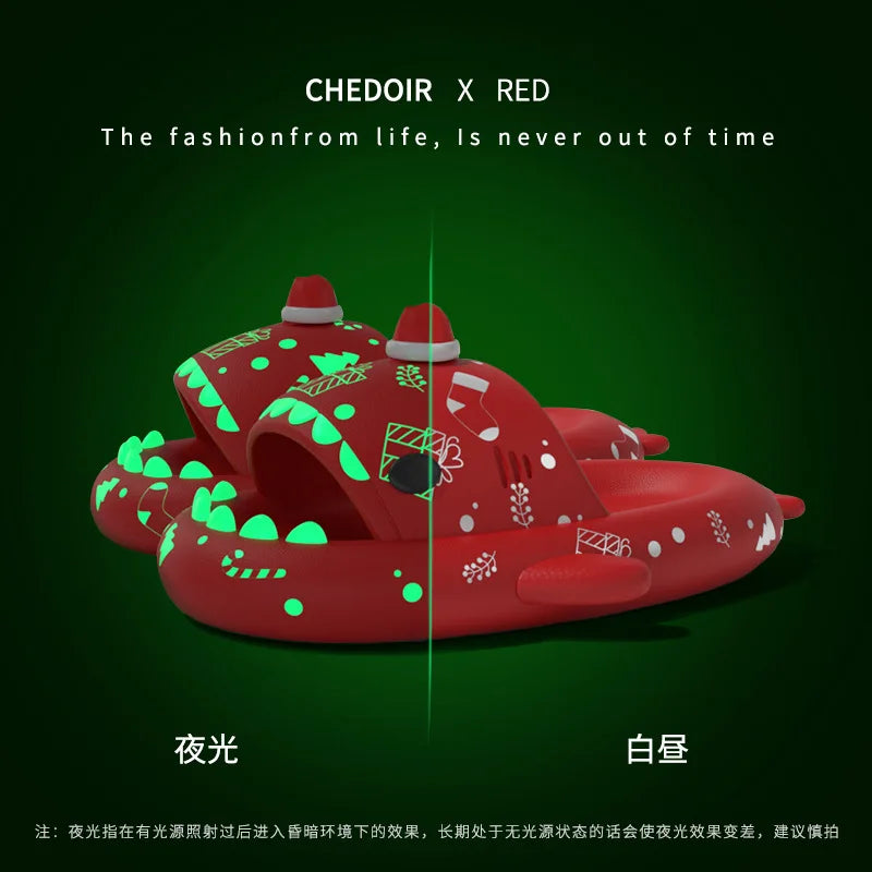 🦈 Luminous Christmas Shark Slippers – Fun non-slip EVA sandals for men & women