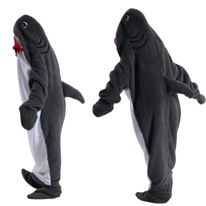 🦈 One-Piece Shark Blanket – Thick, wearable winter hoodie blanket for adults.