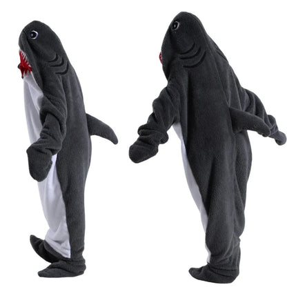 🦈 One-Piece Shark Blanket – Thick, wearable winter hoodie blanket for adults.