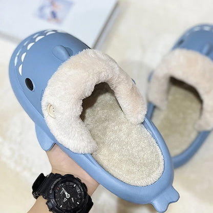 🦈 Winter Shark Cotton Slippers – Warm, waterproof plush slides for men & women.