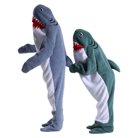 🦈 One-Piece Shark Blanket – Thick, wearable winter hoodie blanket for adults.