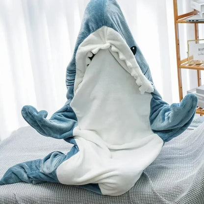 🦈 Cartoon Shark Blanket – Soft flannel hoodie onesie for adults