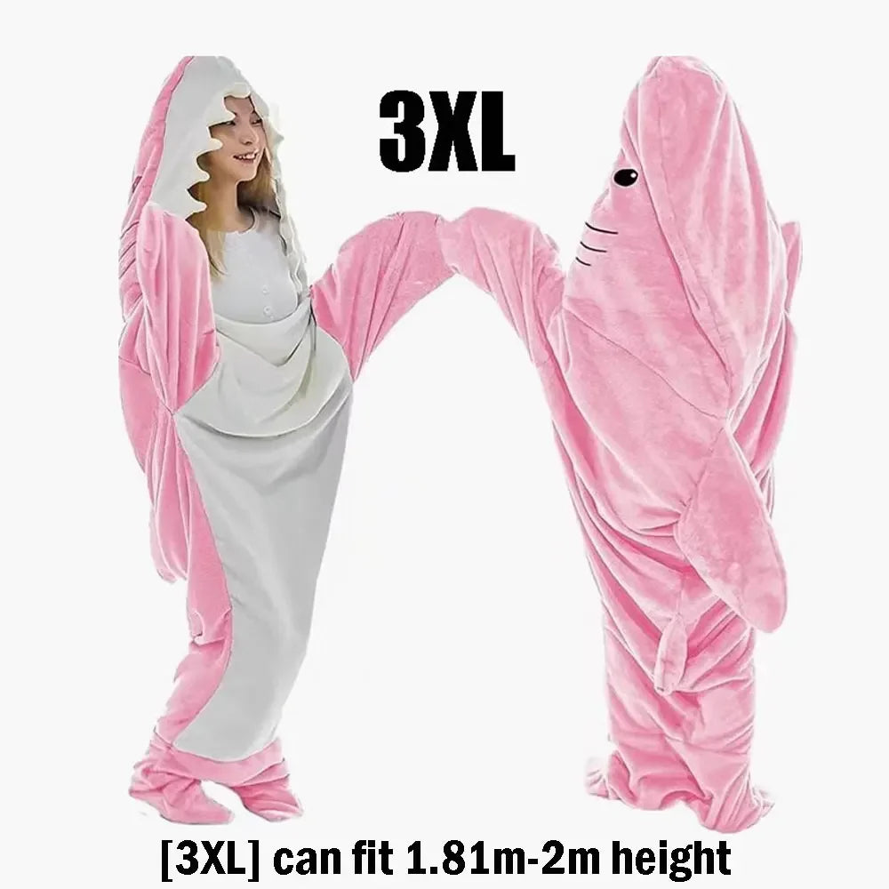 🦈 Cartoon Shark Blanket – Soft flannel hoodie onesie for adults