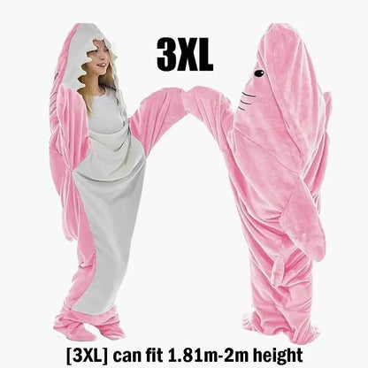🦈 Cartoon Shark Blanket – Soft flannel hoodie onesie for adults