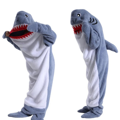 🦈 One-Piece Shark Blanket – Thick, wearable winter hoodie blanket for adults.