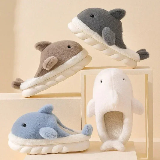 🦈 Fuzzy Shark House Slippers – Funny, plush winter slippers for women & men.