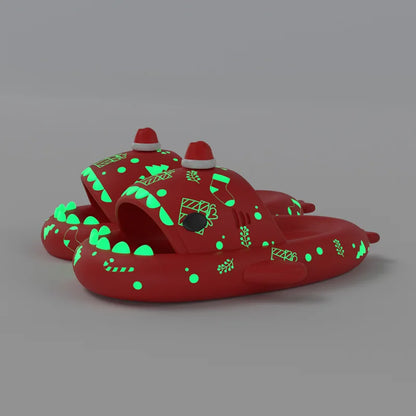 🦈 Night Glowing Shark Slippers – Fun platform slides for women & men.