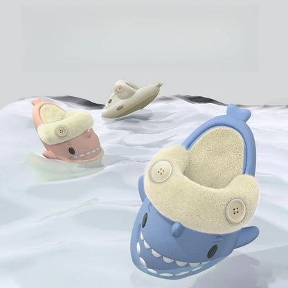 🦈 Winter Shark Cotton Slippers – Warm, waterproof plush slides for men & women.