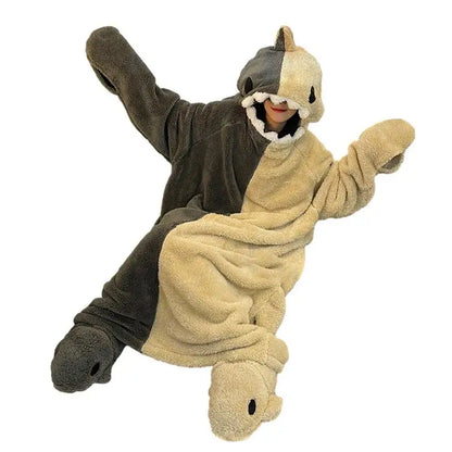 🦈 Shark Snuggie Hoodie – Soft flannel wearable blanket & cartoon shark onesie for kids & adults.