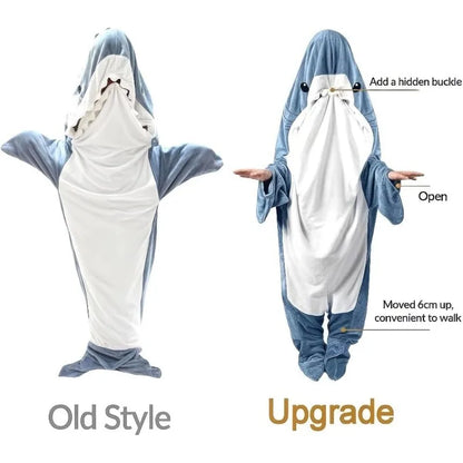 🦈 Shark Cosplay Onesie – Flannel adult pajamas & wearable blanket for couples.