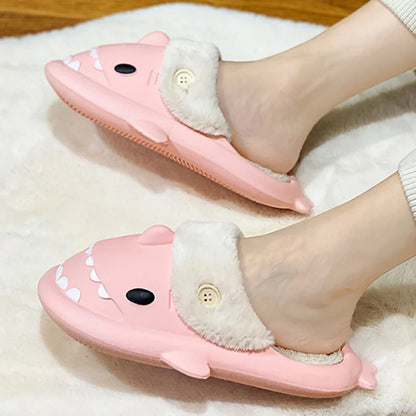 🦈 Winter Shark Cotton Slippers – Warm, waterproof plush slides for men & women.