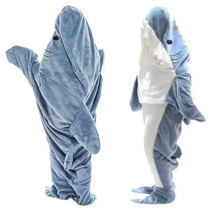 🦈 Cartoon Shark Blanket – Soft flannel hoodie onesie for adults