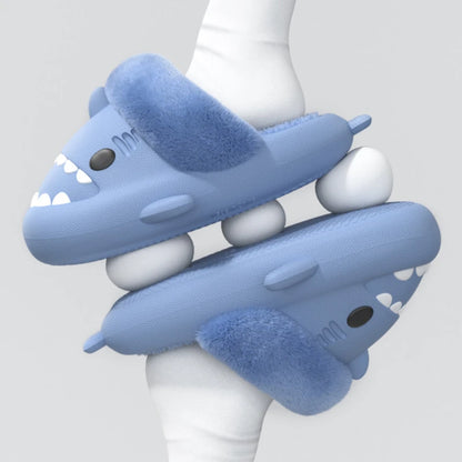 🦈 Men’s Winter Plush Shark Slippers – Warm, fluffy cotton slides for adults and couples