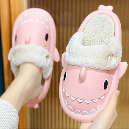 🦈 Winter Shark Cotton Slippers – Warm, waterproof plush slides for men & women.