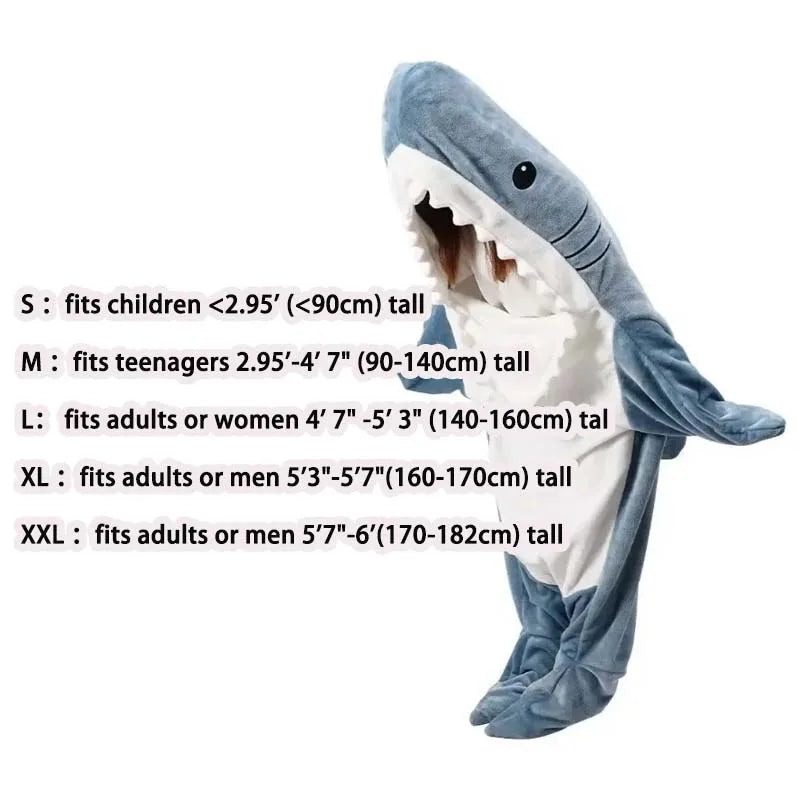 🦈 Shark Cartoon Sleeping Bag – Super soft hooded flannel blanket & onesie for adults.
