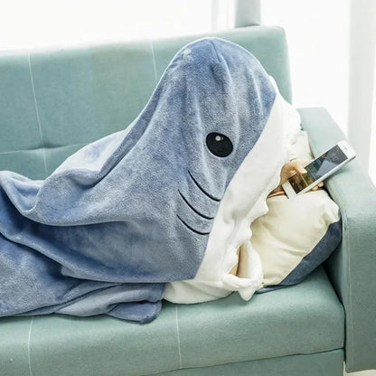 🦈 Cartoon Shark Blanket Robe – Comfy plaid sleeping bag & bathrobe for women.