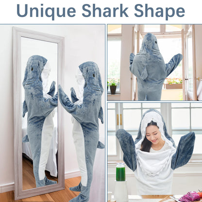 🦈 Shark Blanket Hoodie – Soft flannel wearable blanket for adults.