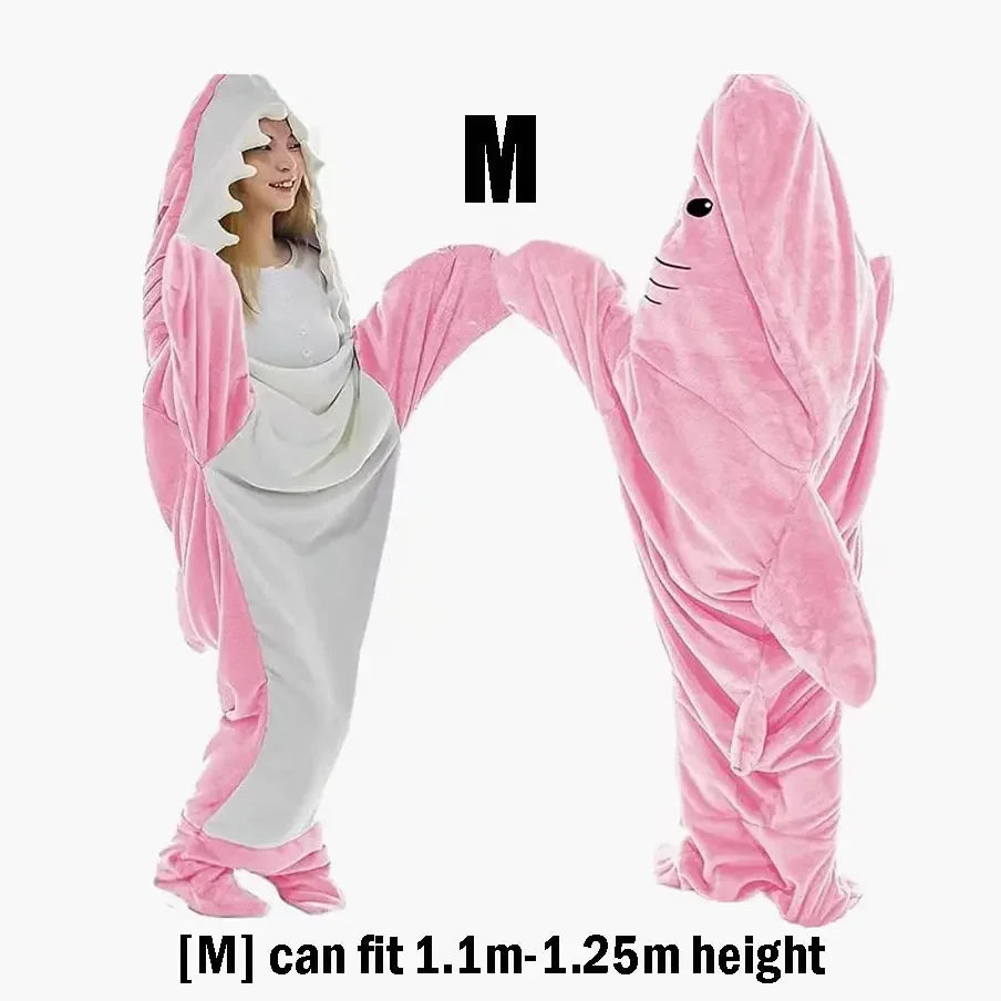 🦈 Cartoon Shark Blanket – Soft flannel hoodie onesie for adults