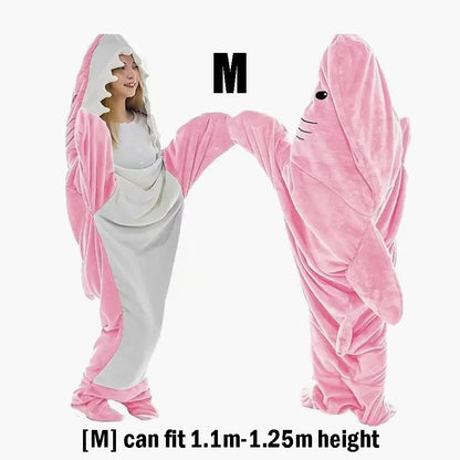 🦈 Cartoon Shark Blanket – Soft flannel hoodie onesie for adults