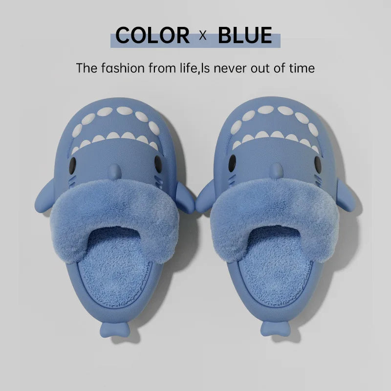 🦈 Men’s Winter Plush Shark Slippers – Warm, fluffy cotton slides for adults and couples