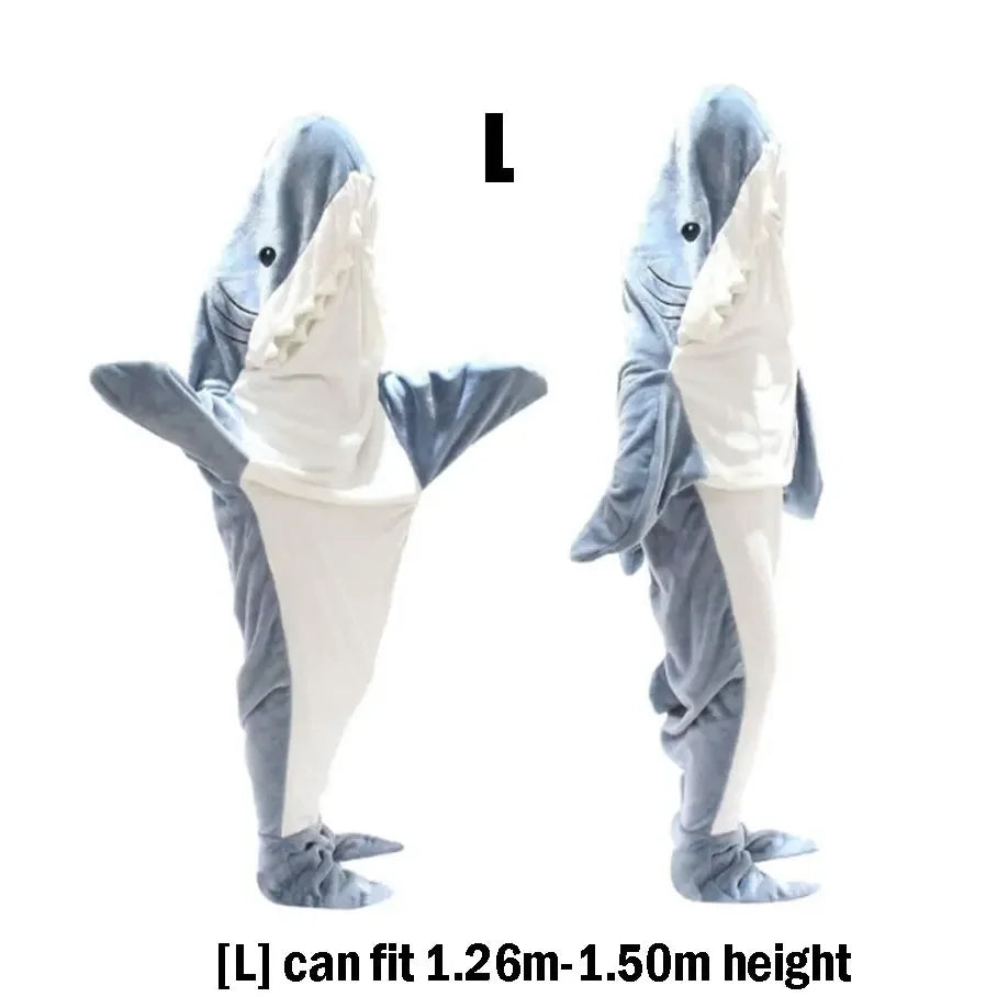 🦈 Cartoon Shark Blanket – Soft flannel hoodie onesie for adults