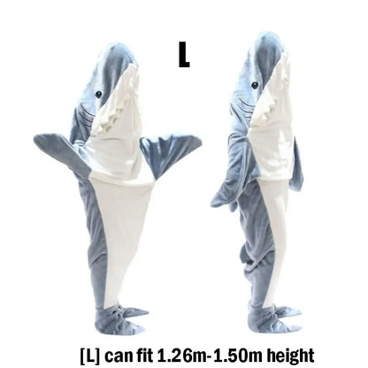 🦈 Cartoon Shark Blanket – Soft flannel hoodie onesie for adults