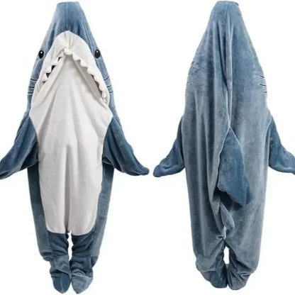 🦈 Cartoon Shark Blanket Robe – Comfy plaid sleeping bag & bathrobe for women.
