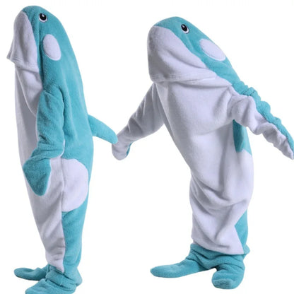 🦈 One-Piece Shark Blanket – Thick, wearable winter hoodie blanket for adults.