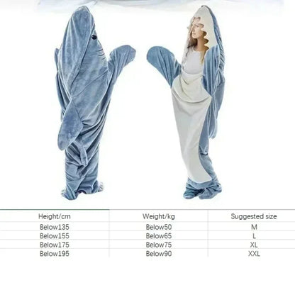 🦈 Cartoon Shark Blanket Robe – Comfy plaid sleeping bag & bathrobe for women.