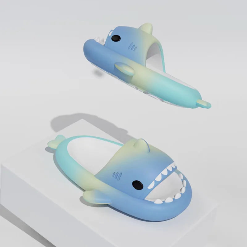 🦈 2025 Summer EVA Shark Slippers – Cute gradient, thick-soled flip-flops for women, men & kids.