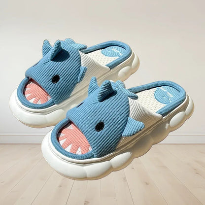 🦈 Women’s Cartoon Shark Slippers – Soft, anti-slip cotton platform slides for women & couples.