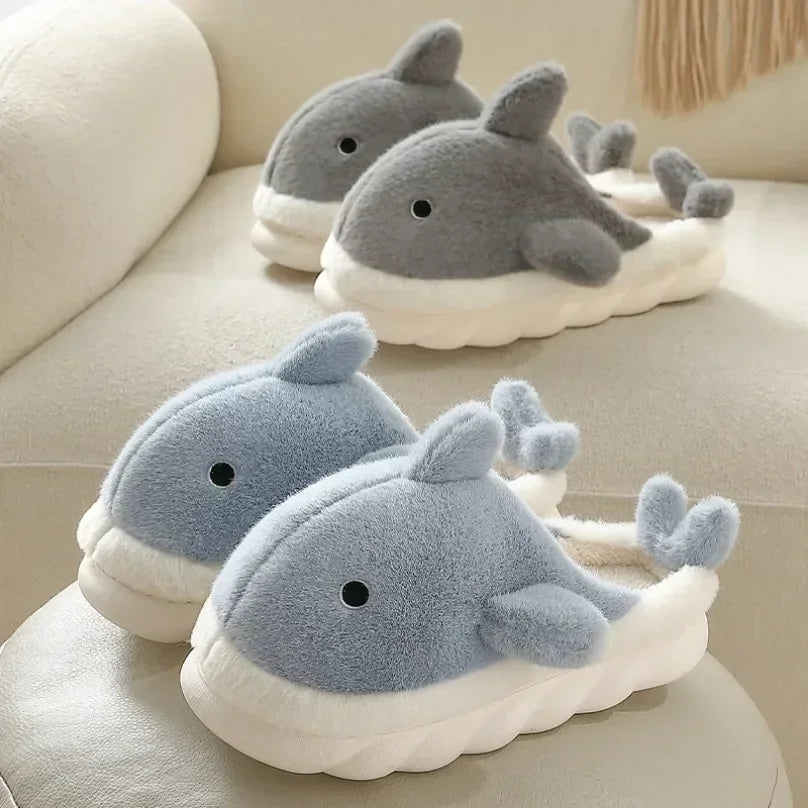 🦈 Fuzzy Shark House Slippers – Funny, plush winter slippers for women & men.