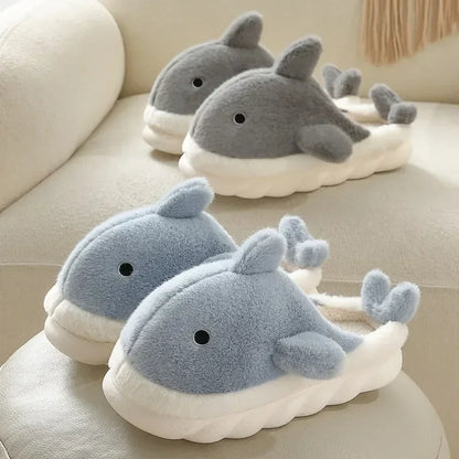 🦈 Fuzzy Shark House Slippers – Funny, plush winter slippers for women & men.