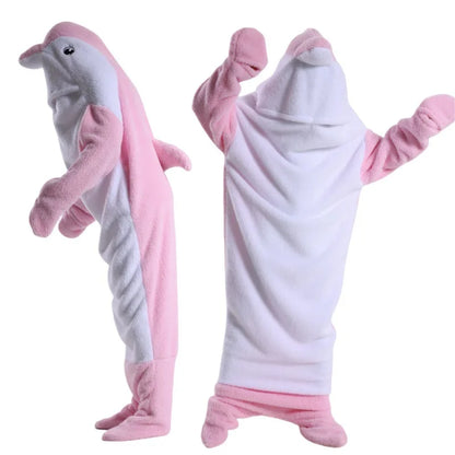 🦈 One-Piece Shark Blanket – Thick, wearable winter hoodie blanket for adults.