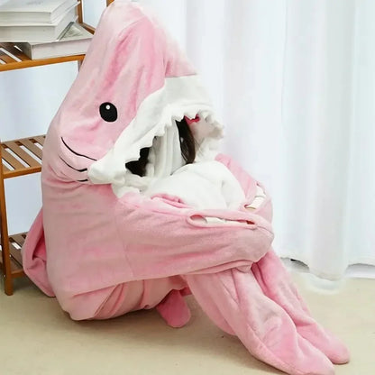 🦈 Shark Cartoon Sleeping Bag – Super soft hooded flannel blanket & onesie for adults.