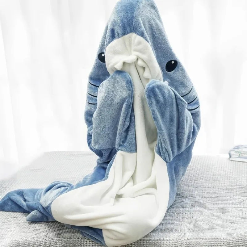 🦈 Shark Cosplay Onesie – Flannel adult pajamas & wearable blanket for couples.