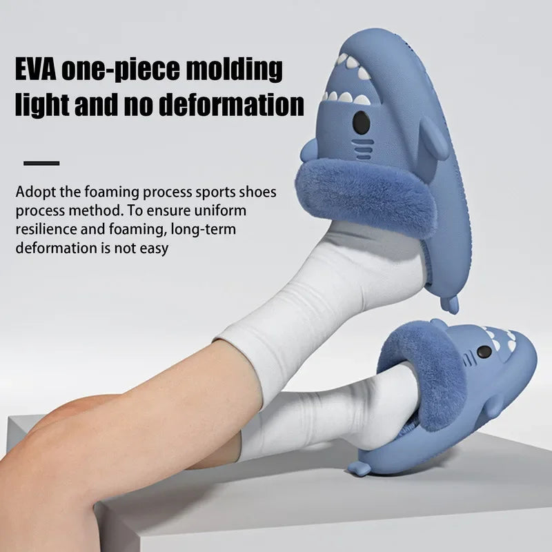🦈 Men’s Winter Plush Shark Slippers – Warm, fluffy cotton slides for adults and couples