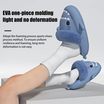 🦈 Men’s Winter Plush Shark Slippers – Warm, fluffy cotton slides for adults and couples
