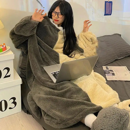 🦈 Shark Snuggie Hoodie – Soft flannel wearable blanket & cartoon shark onesie for kids & adults.