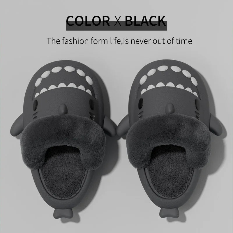 🦈 Men’s Winter Plush Shark Slippers – Warm, fluffy cotton slides for adults and couples
