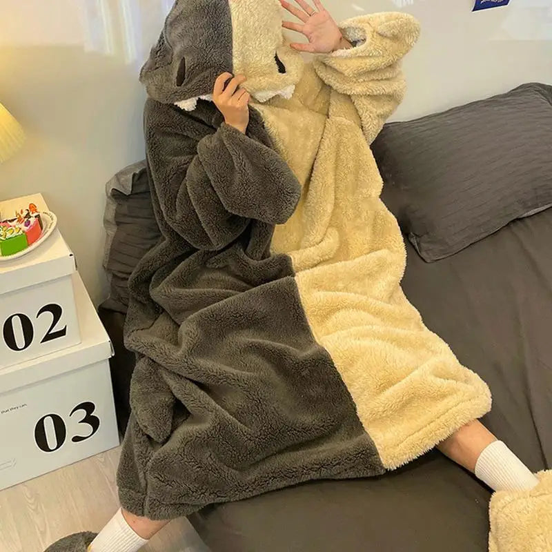 🦈 Shark Snuggie Hoodie – Soft flannel wearable blanket & cartoon shark onesie for kids & adults.