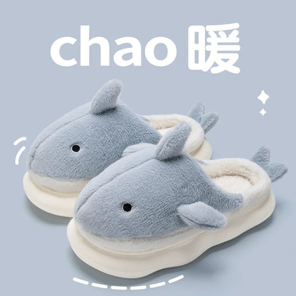 🦈 Fuzzy Shark House Slippers – Funny, plush winter slippers for women & men.