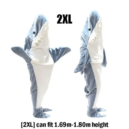 🦈 Cartoon Shark Blanket – Soft flannel hoodie onesie for adults