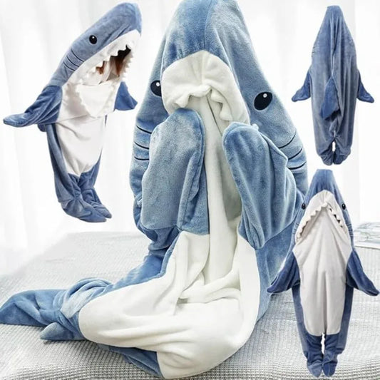 🦈 Shark Cosplay Onesie – Flannel adult pajamas & wearable blanket for couples.